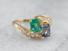 Sapphire Emerald and Diamond Bypass Ring
