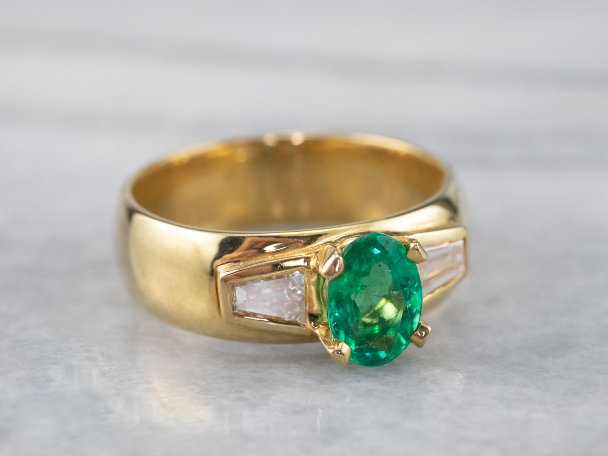 Emerald Diamond 18K Unisex Ring