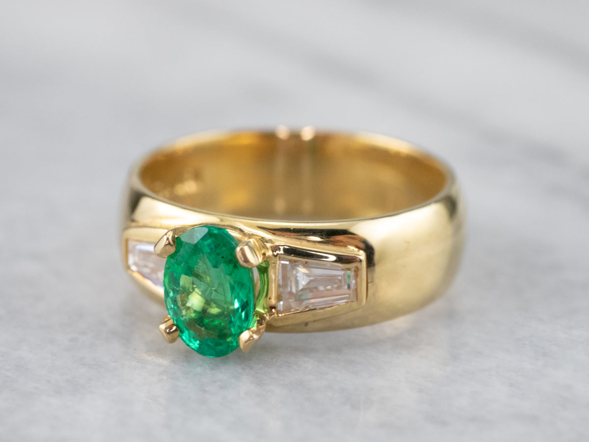Emerald Diamond 18K Unisex Ring