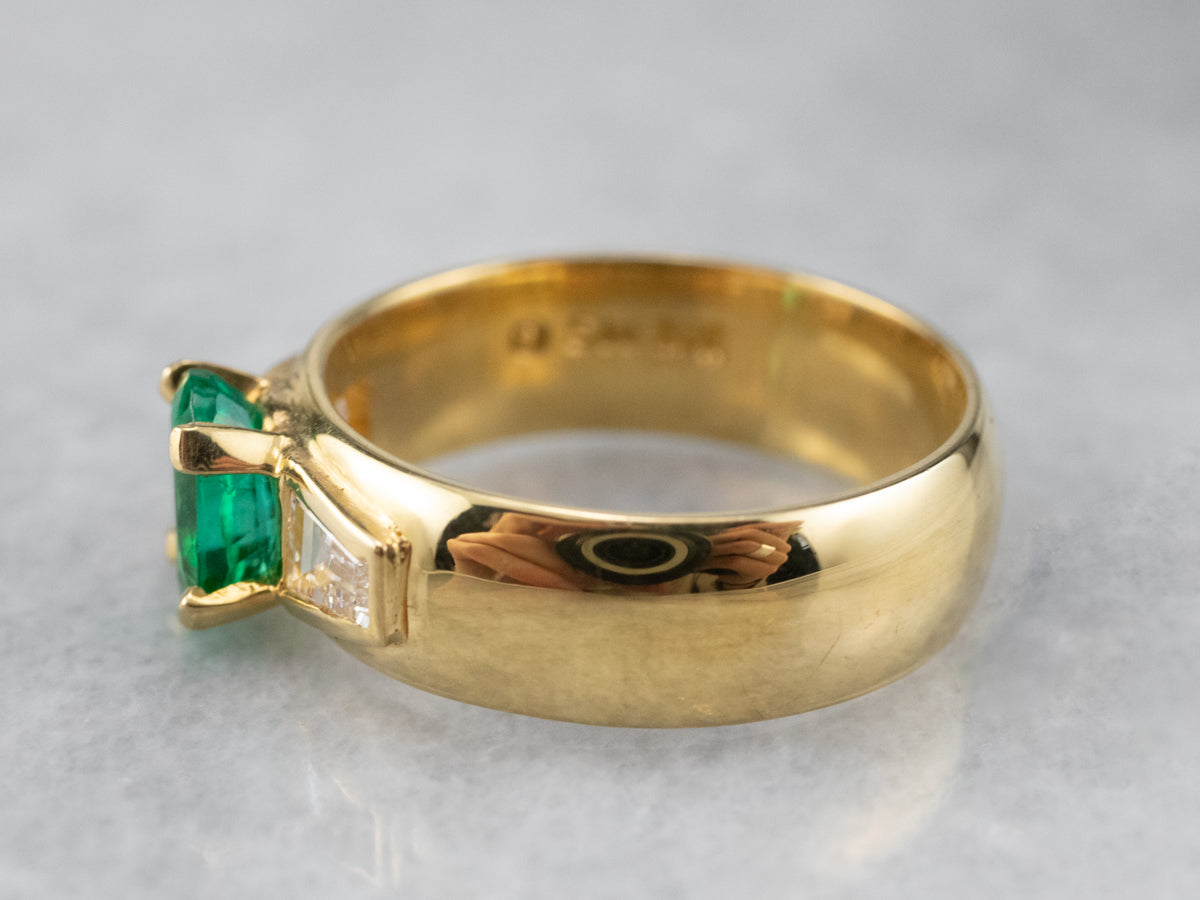 Emerald Diamond 18K Unisex Ring