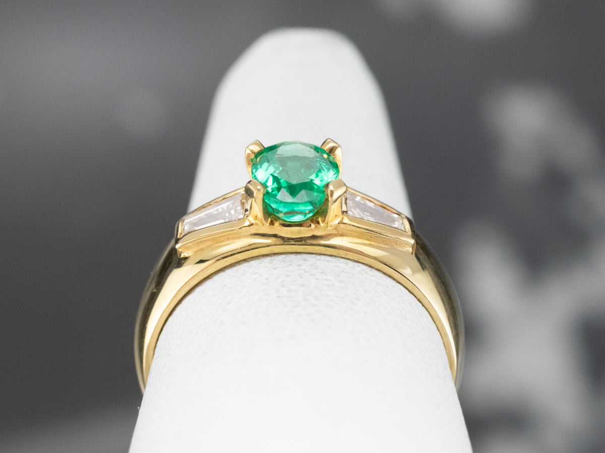 Emerald Diamond 18K Unisex Ring
