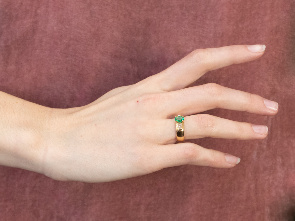 Emerald Diamond 18K Unisex Ring