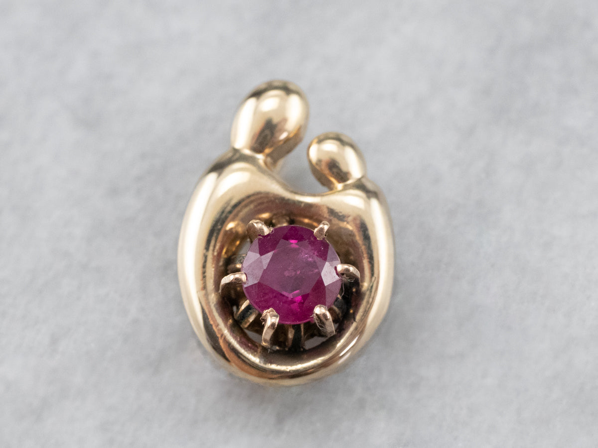 Ruby and Gold Mother and Child Pendant