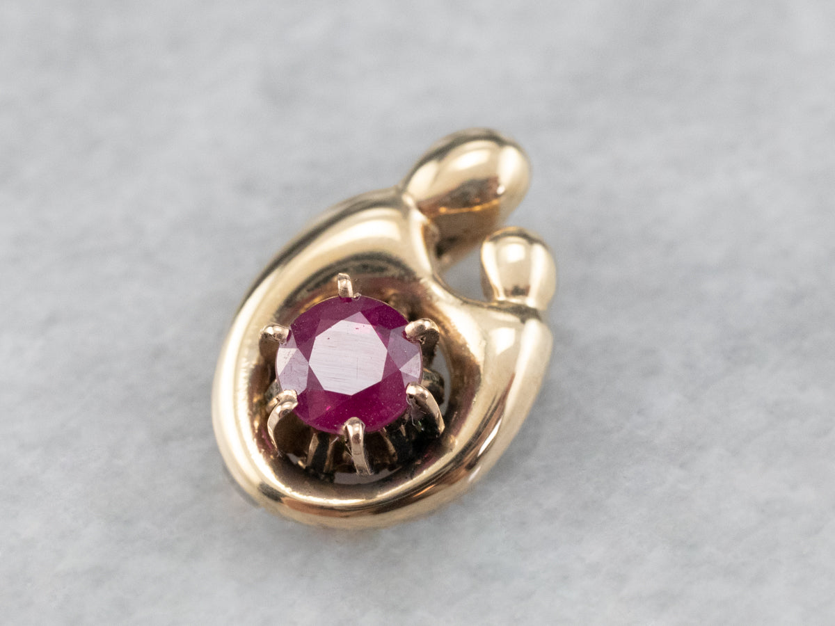 Ruby and Gold Mother and Child Pendant
