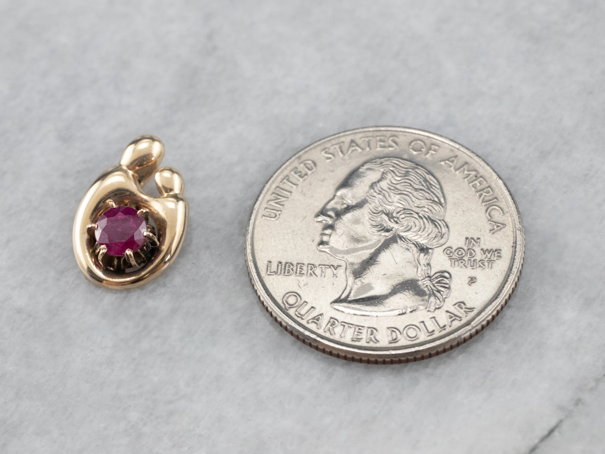 Ruby and Gold Mother and Child Pendant