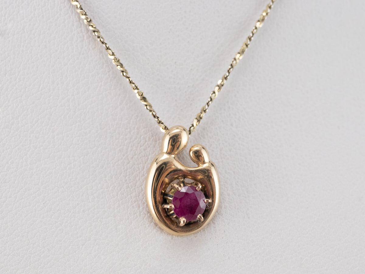 Ruby and Gold Mother and Child Pendant