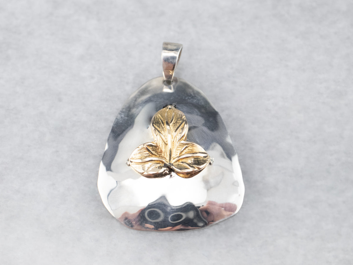 Hammered Sterling Silver Gold Leaf Pendant