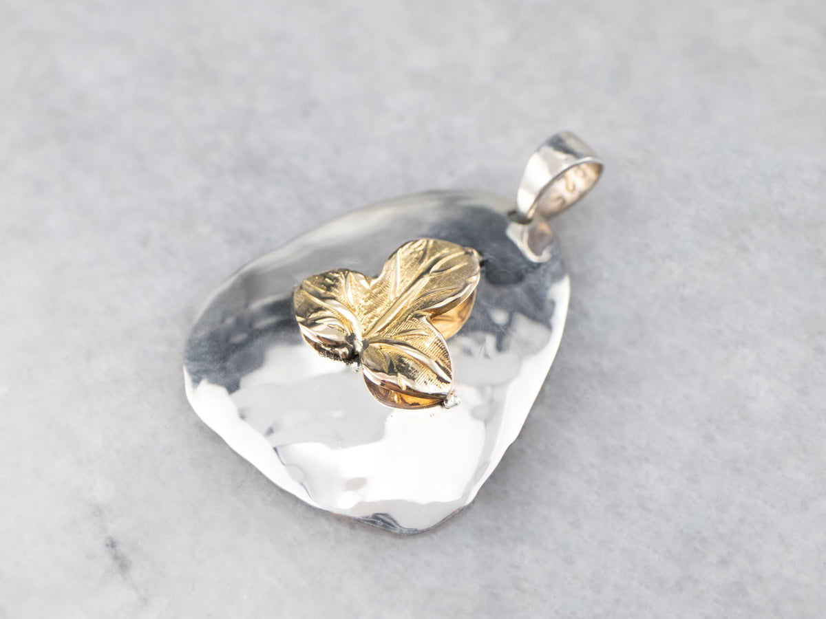 Hammered Sterling Silver Gold Leaf Pendant