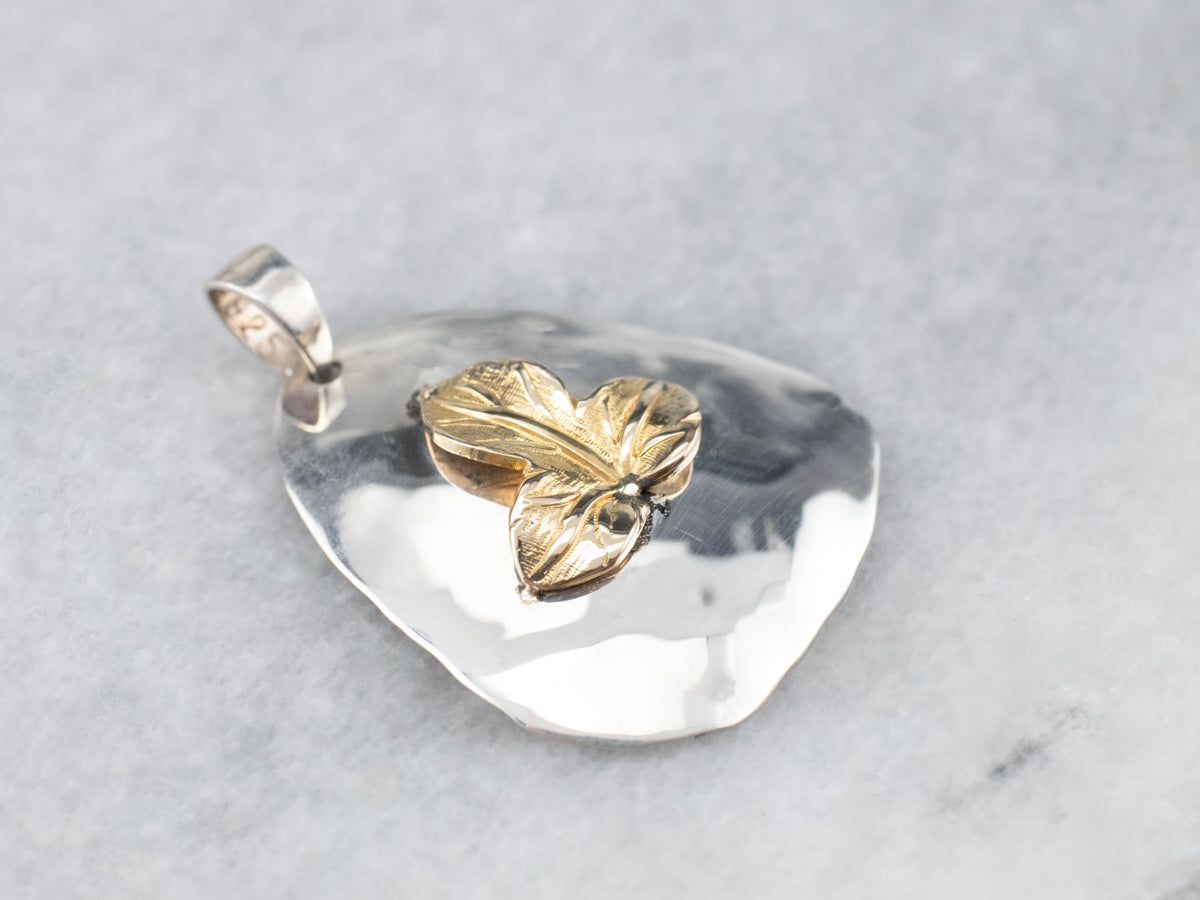 Hammered Sterling Silver Gold Leaf Pendant