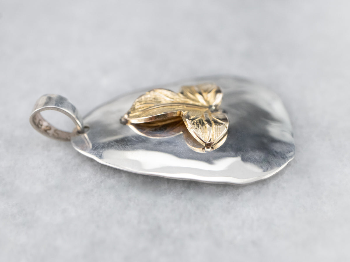 Hammered Sterling Silver Gold Leaf Pendant