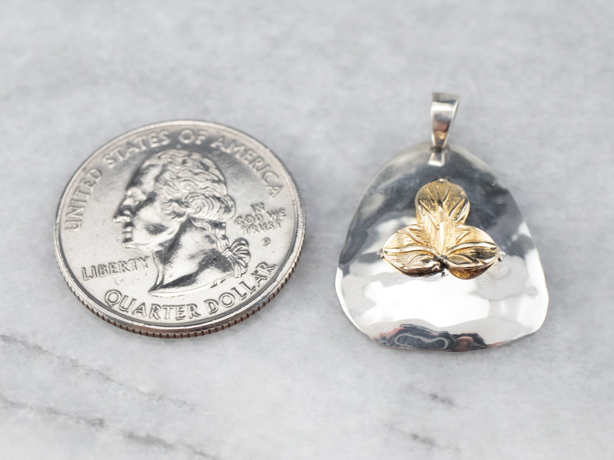 Hammered Sterling Silver Gold Leaf Pendant