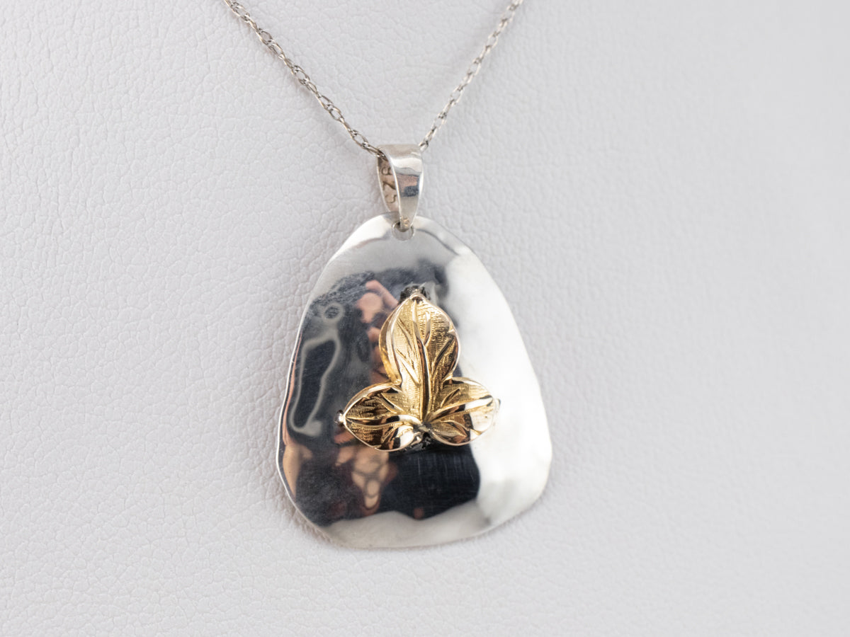 Hammered Sterling Silver Gold Leaf Pendant