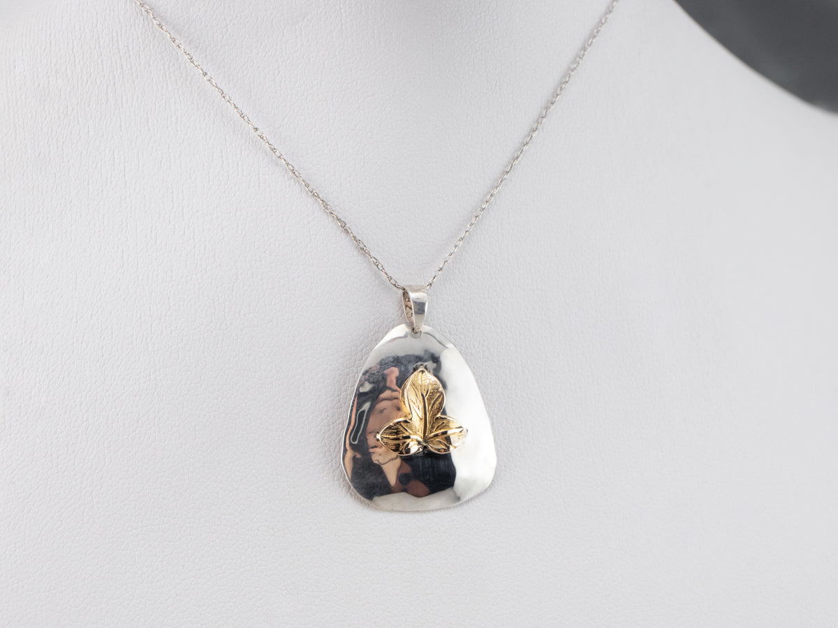 Hammered Sterling Silver Gold Leaf Pendant