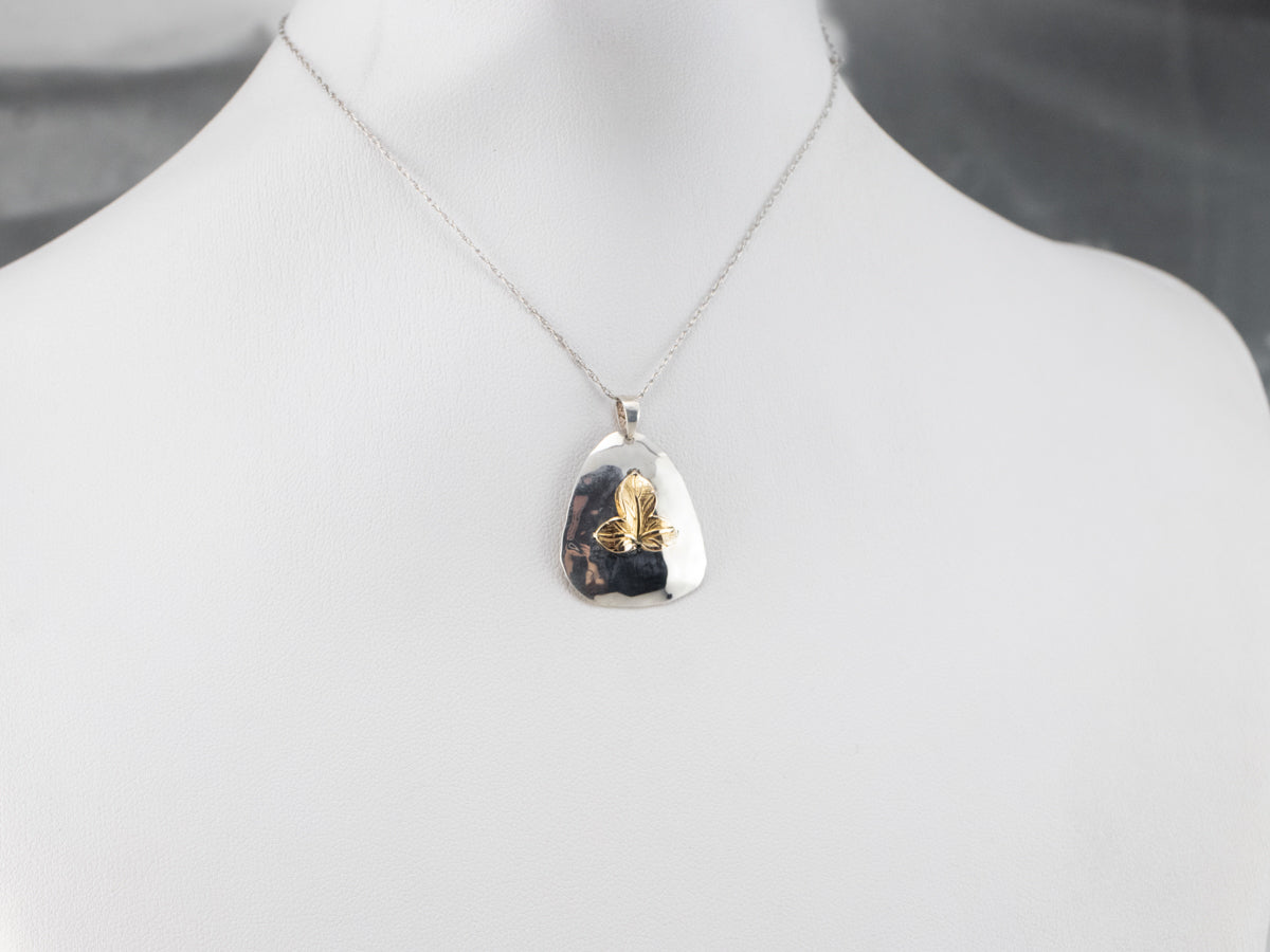 Hammered Sterling Silver Gold Leaf Pendant