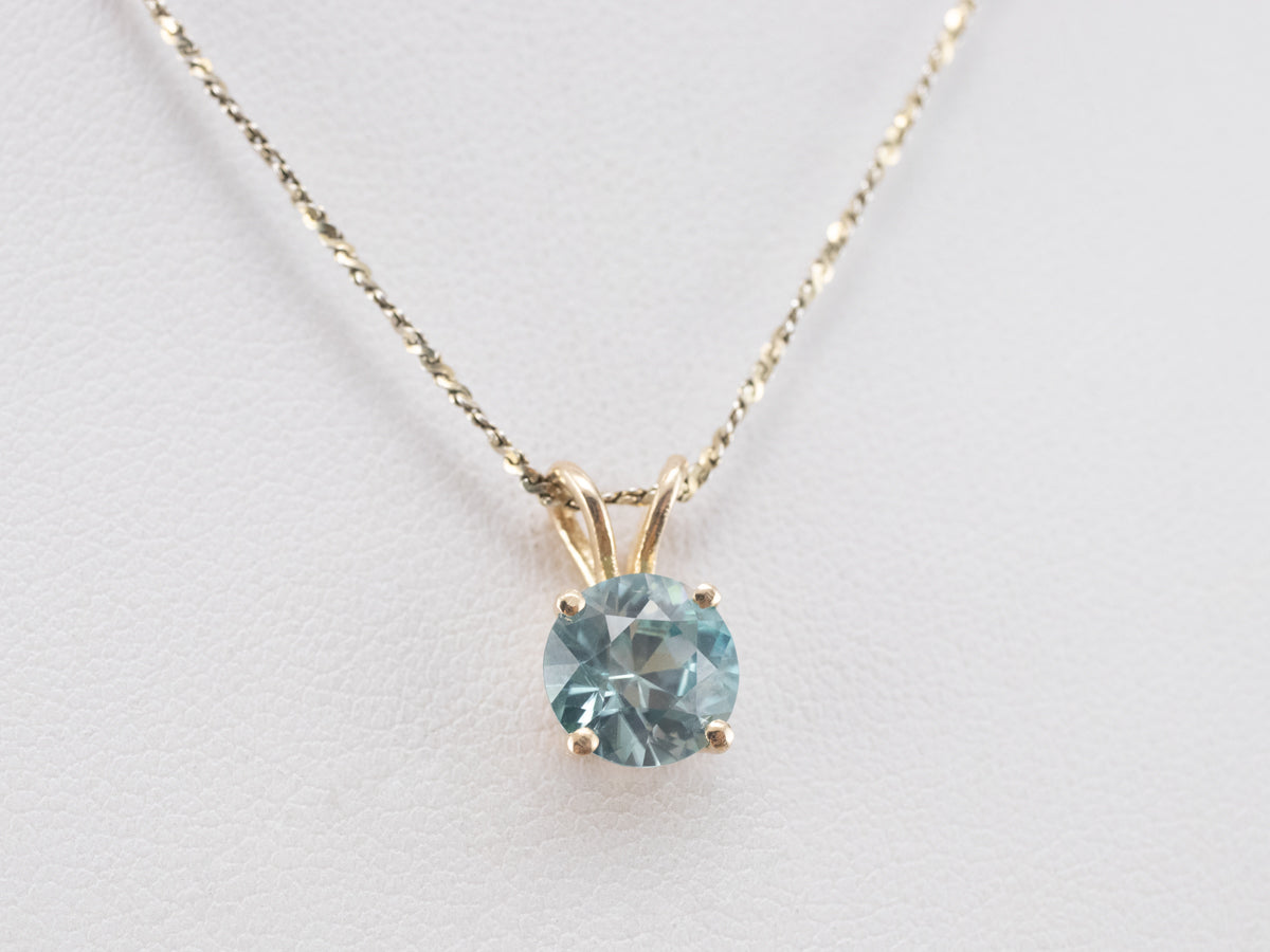 Blue Zircon Solitaire Pendant