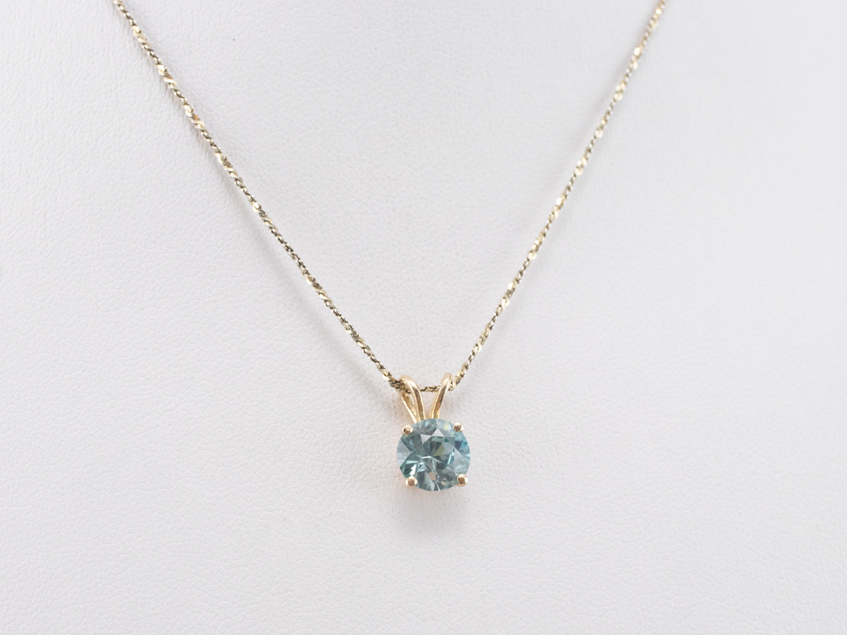 Blue Zircon Solitaire Pendant