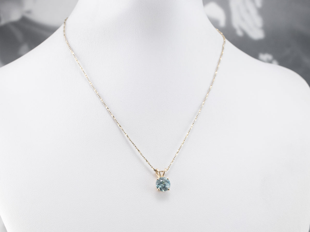 Blue Zircon Solitaire Pendant