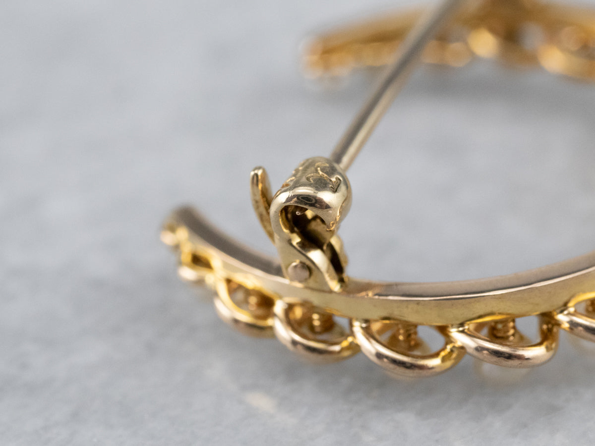 Broche de luna creciente con perlas de oro antiguo