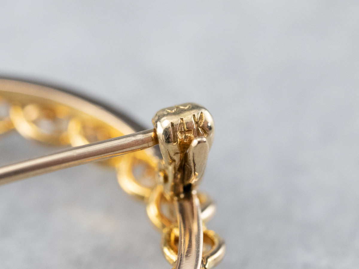 Broche de luna creciente con perlas de oro antiguo