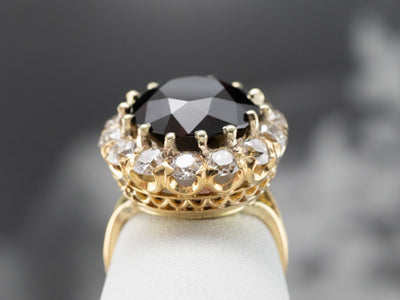 Garnet Diamond Halo Gold Statement Ring