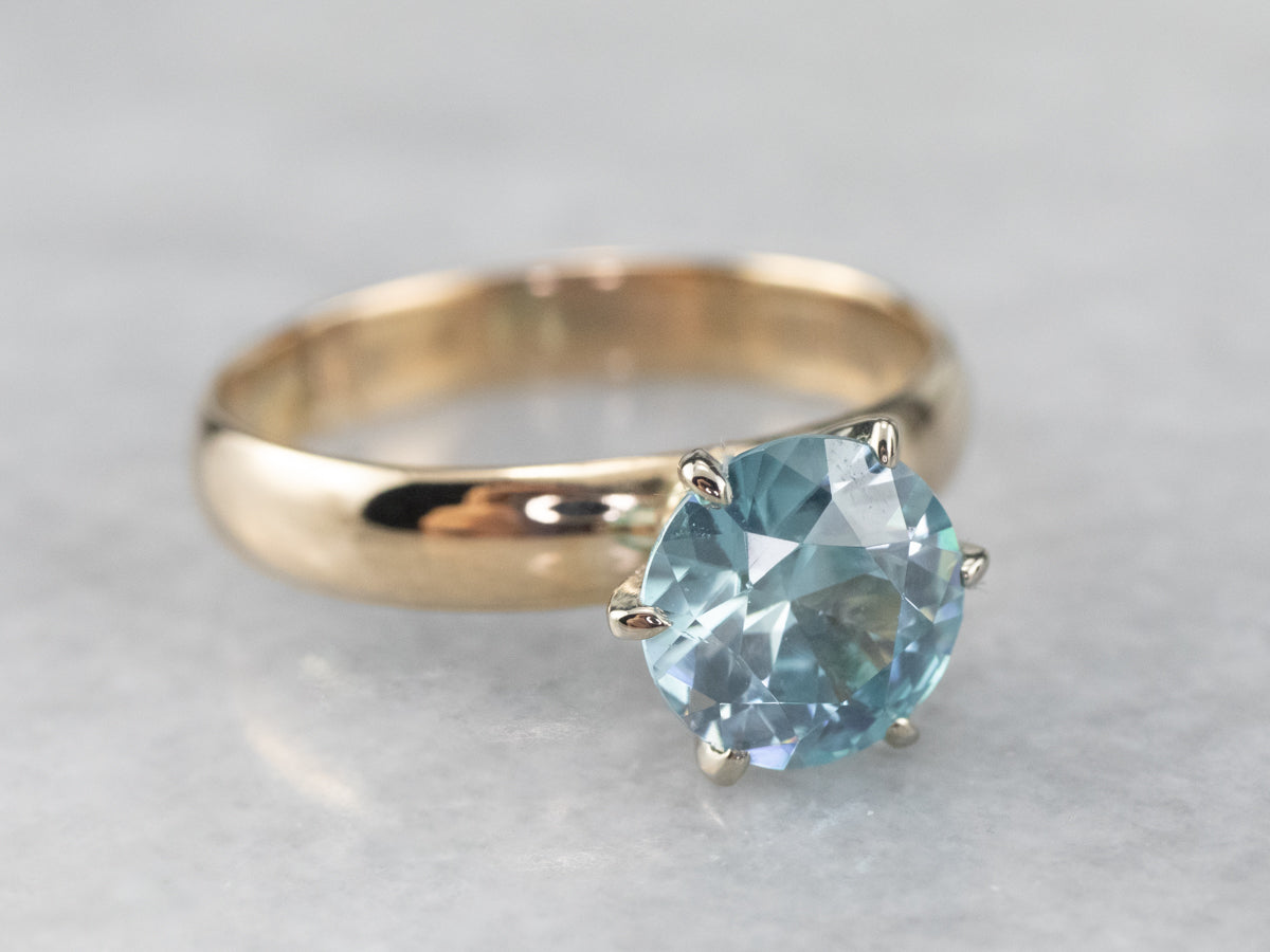 Blue Zircon Two Tone Gold Solitaire Ring
