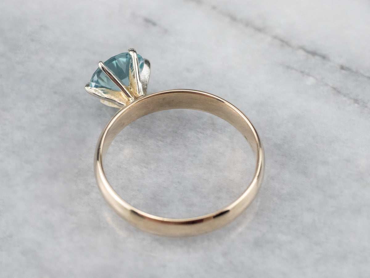 Blue Zircon Two Tone Gold Solitaire Ring