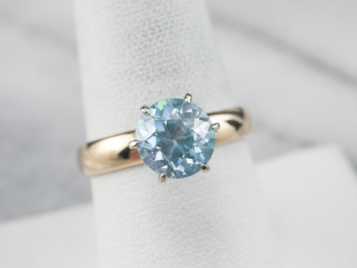 Blue Zircon Two Tone Gold Solitaire Ring