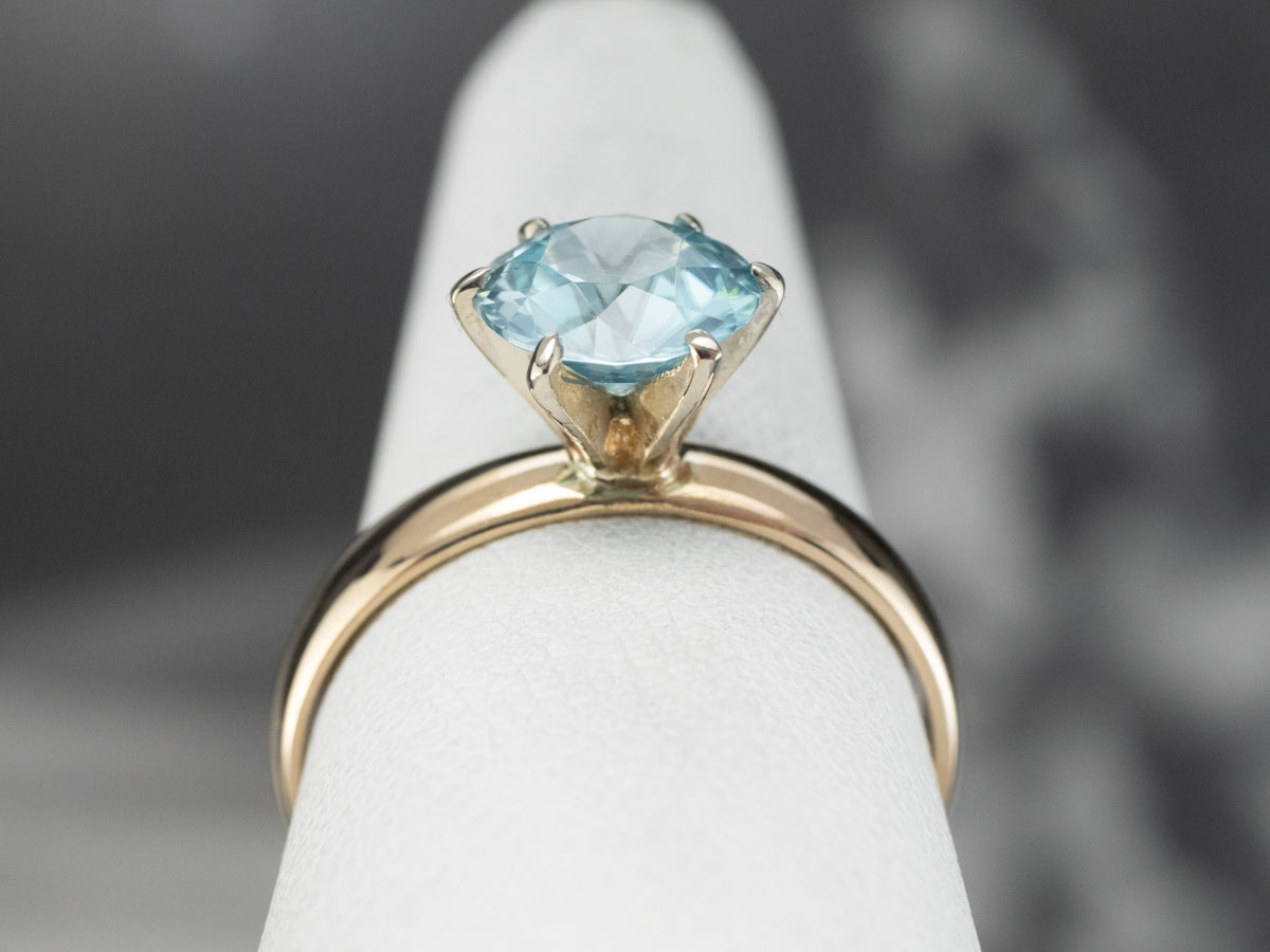Blue Zircon Two Tone Gold Solitaire Ring