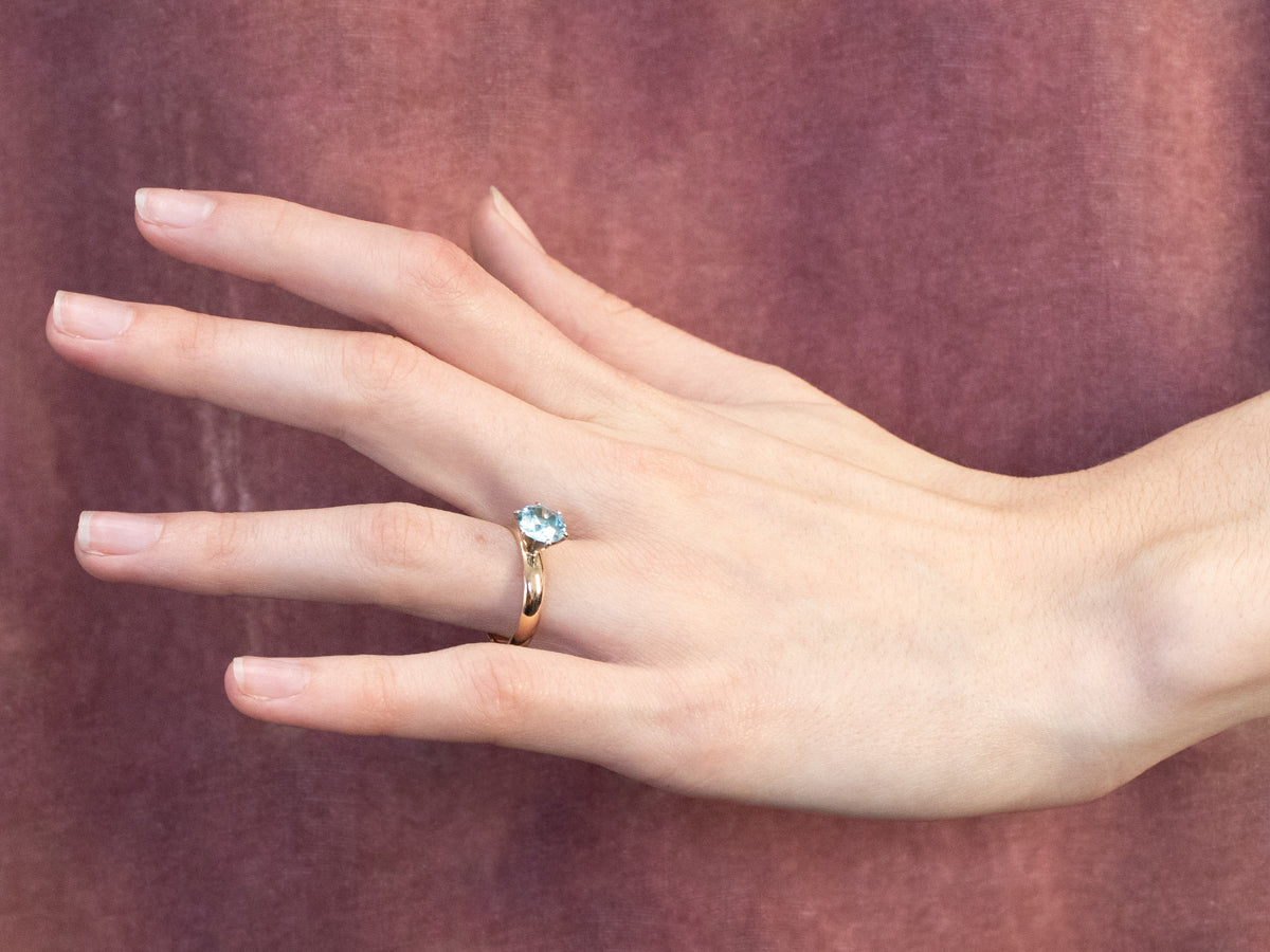 Blue Zircon Two Tone Gold Solitaire Ring