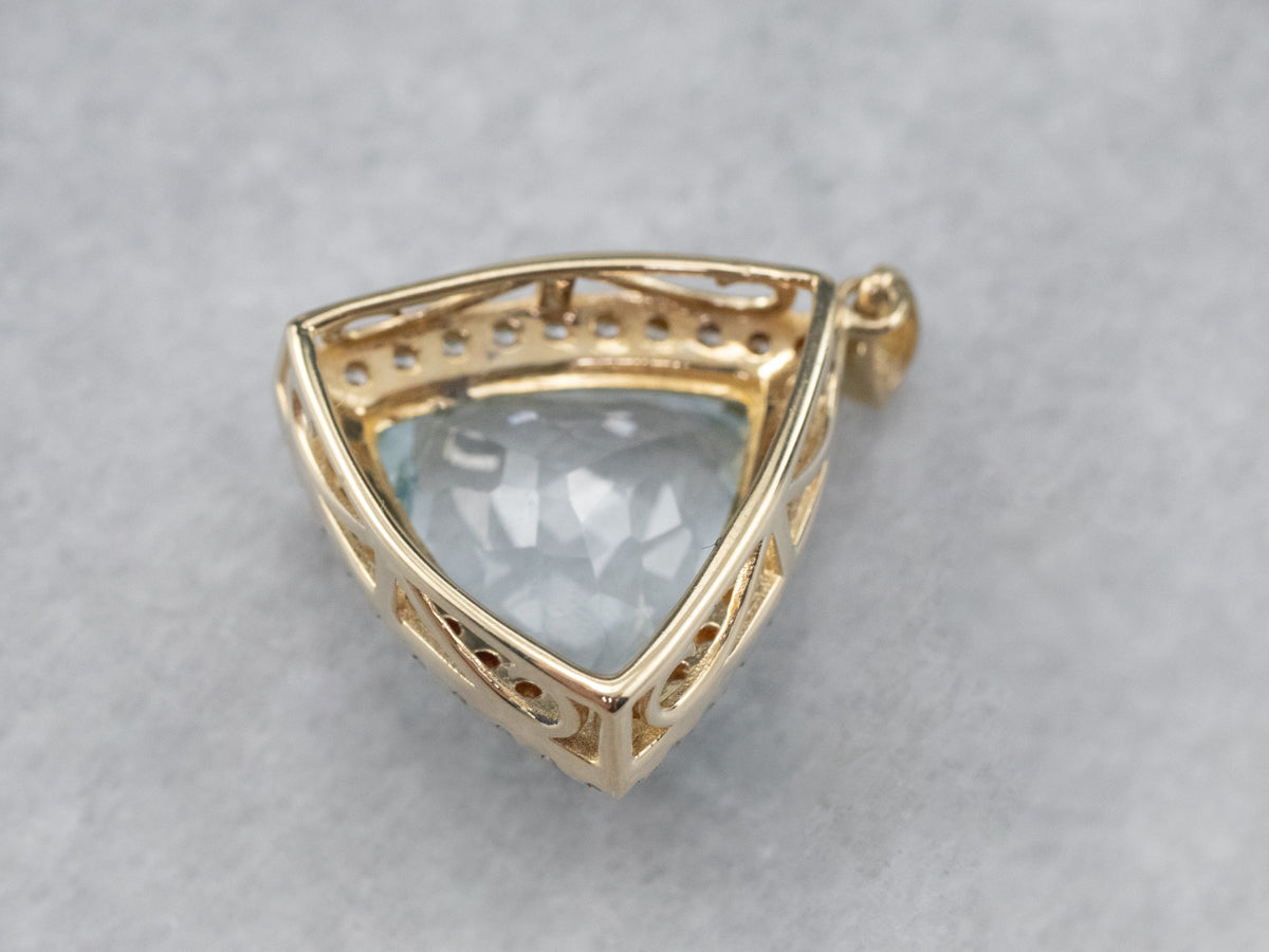 Blue Topaz White Sapphire Gold Halo Pendant