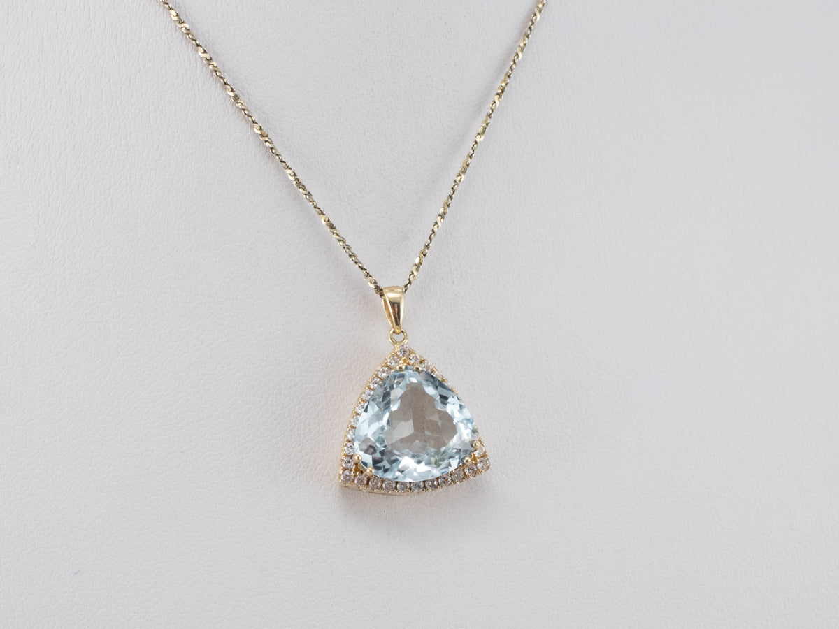 Blue Topaz White Sapphire Gold Halo Pendant