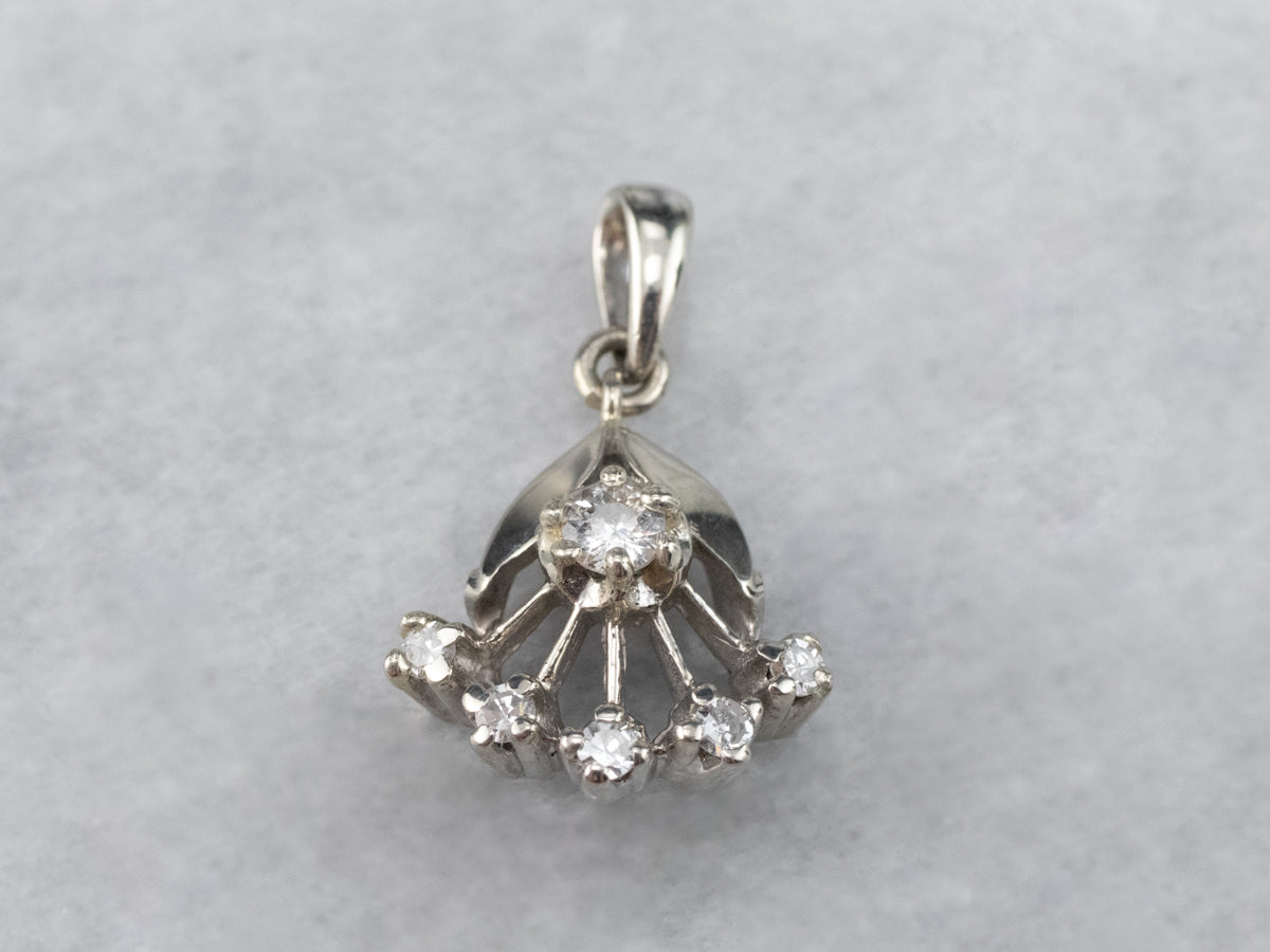 Vintage Diamond Floral White Gold Pendant