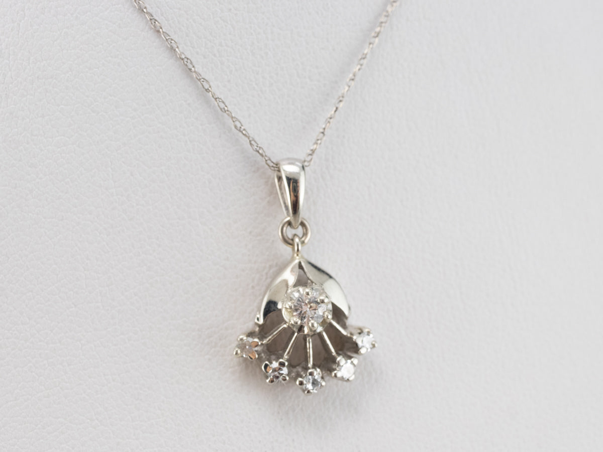 Vintage Diamond Floral White Gold Pendant