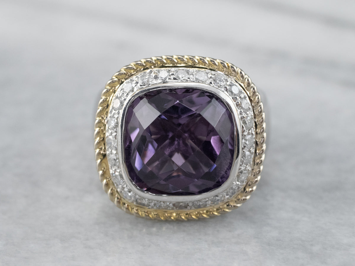 Amethyst Diamond Halo White Gold Statement Ring