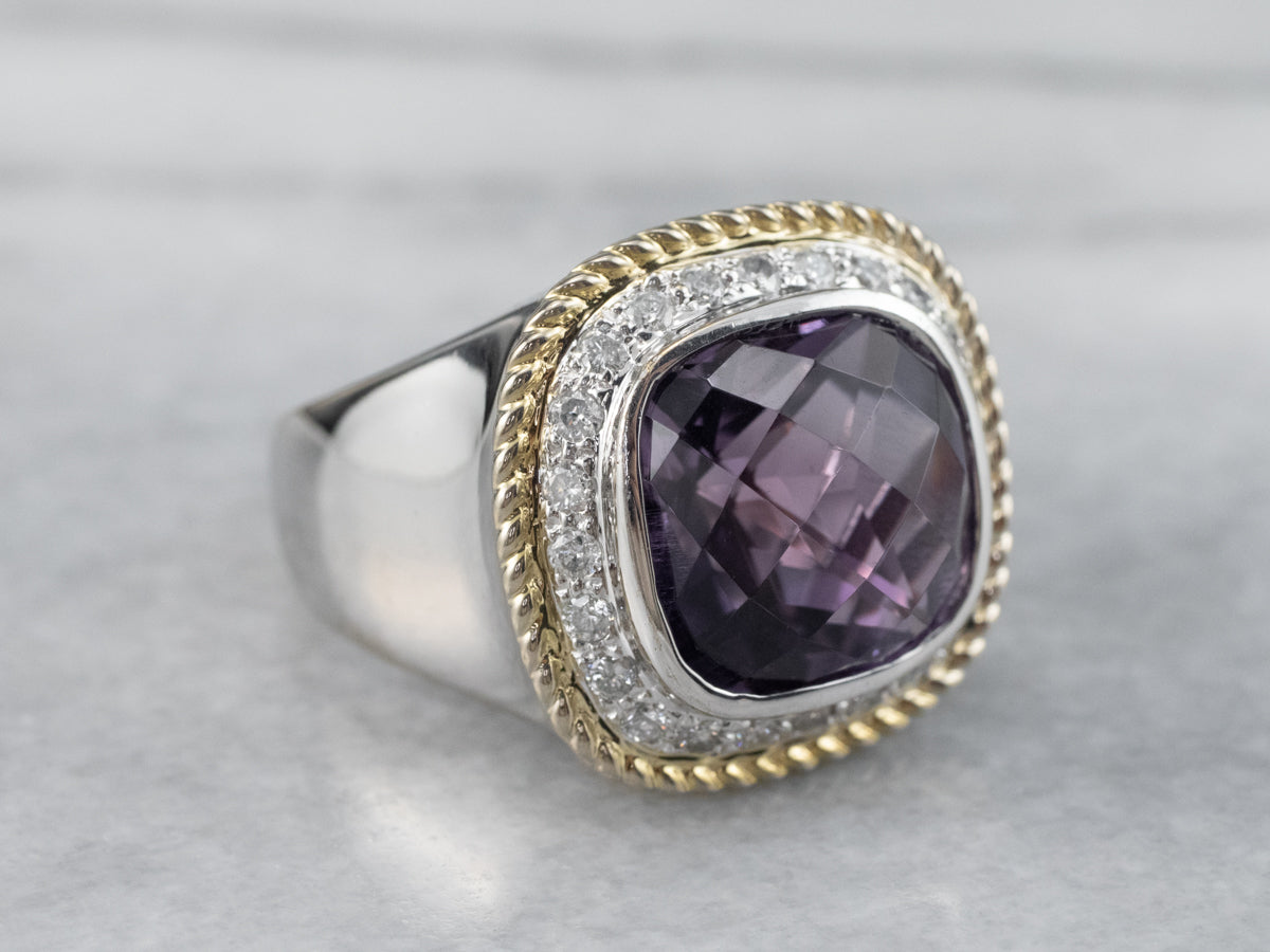 Amethyst Diamond Halo White Gold Statement Ring