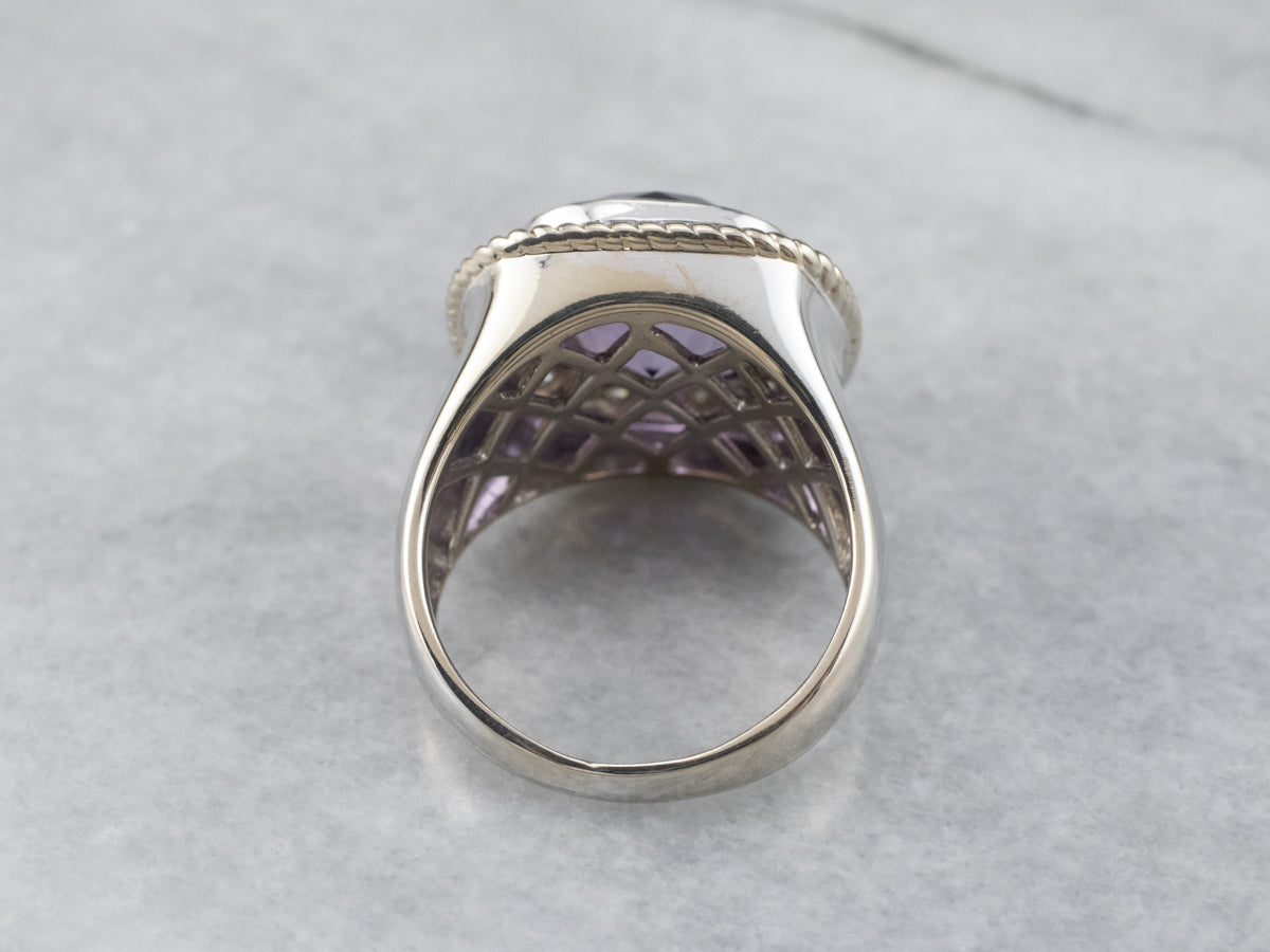 Amethyst Diamond Halo White Gold Statement Ring