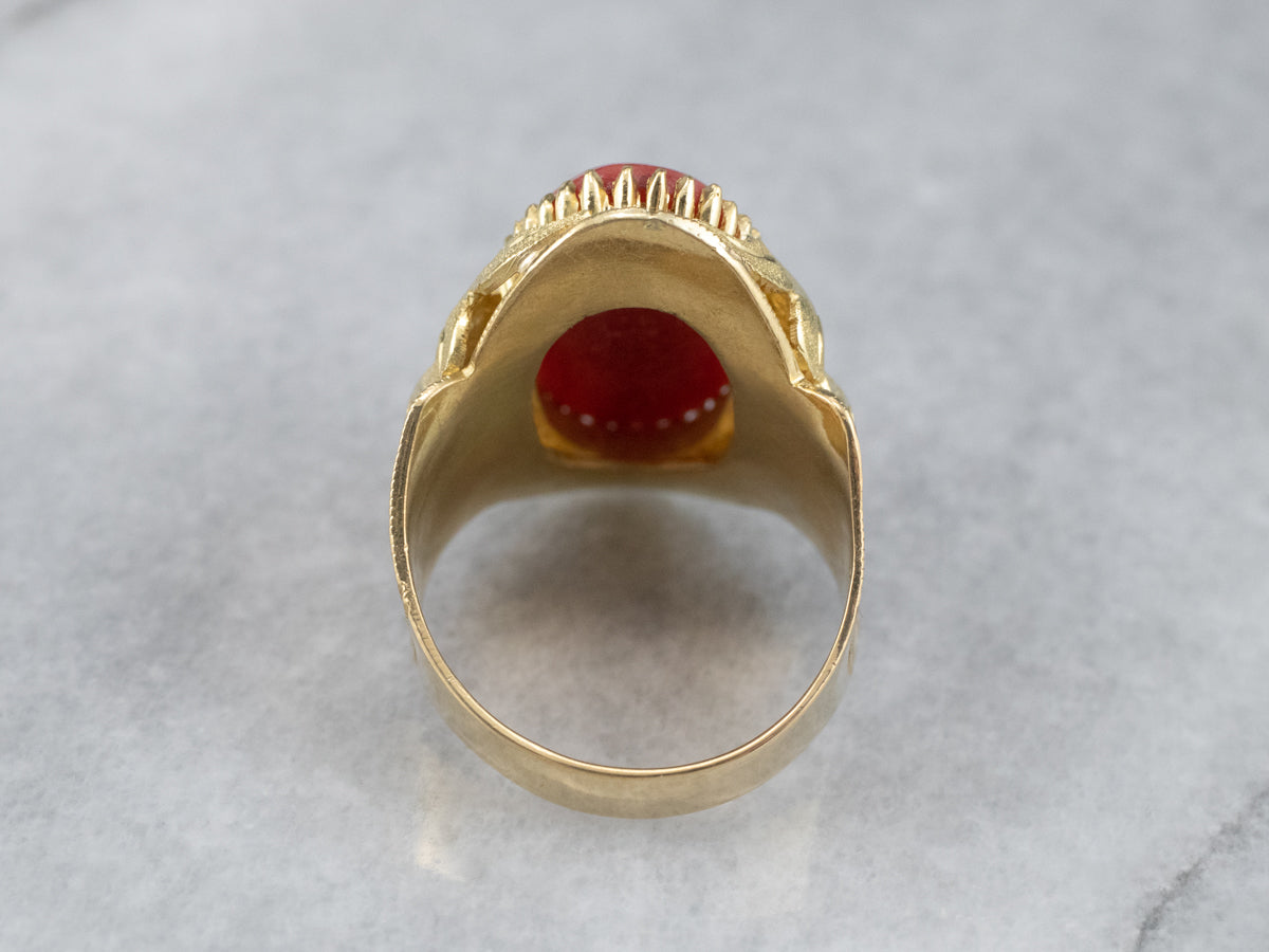 Ornate Coral 18K Gold Statement Ring