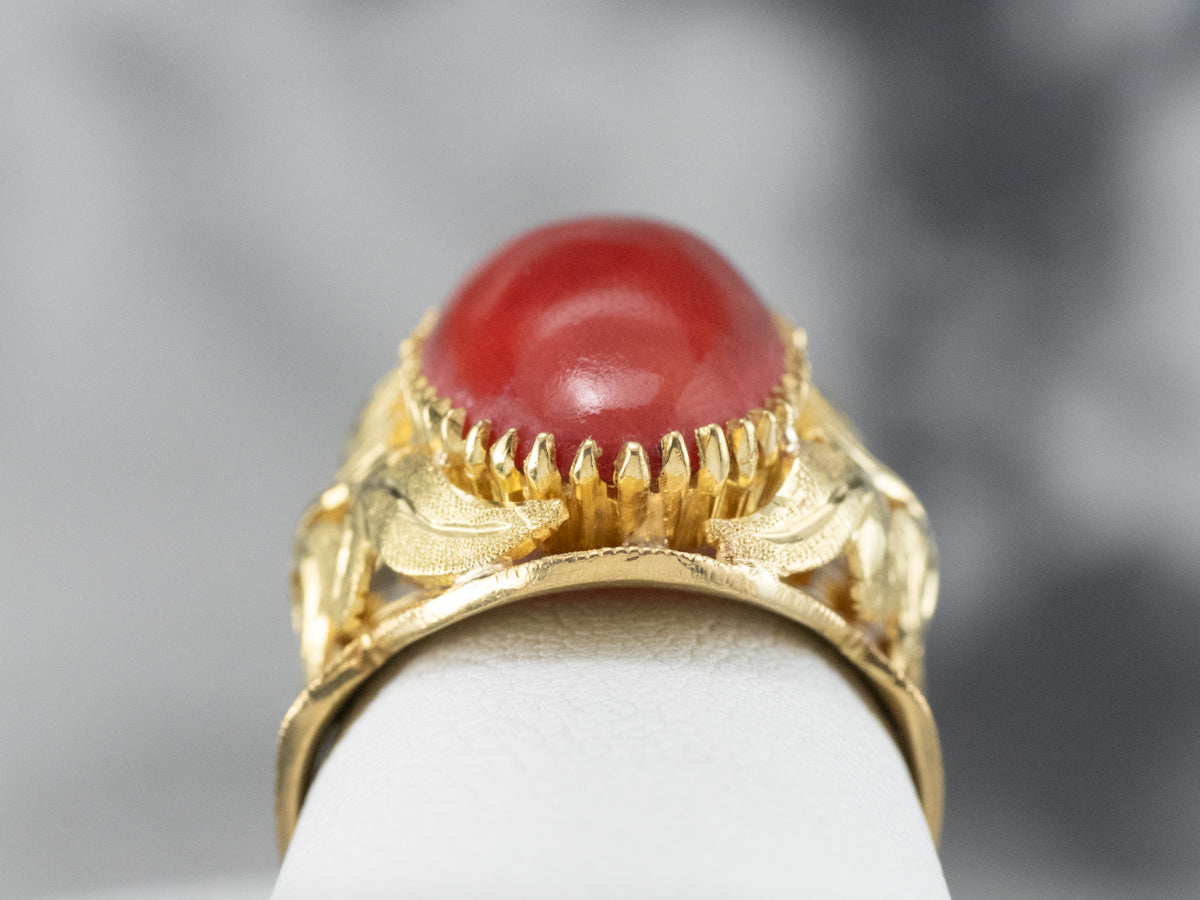 Ornate Coral 18K Gold Statement Ring