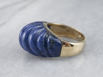 Carved Lapis Gold Statement Ring