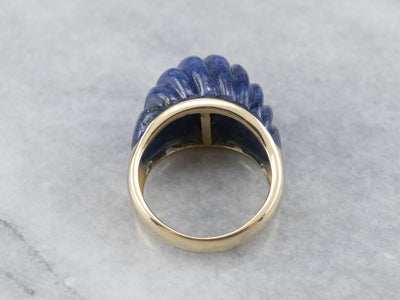 Carved Lapis Gold Statement Ring