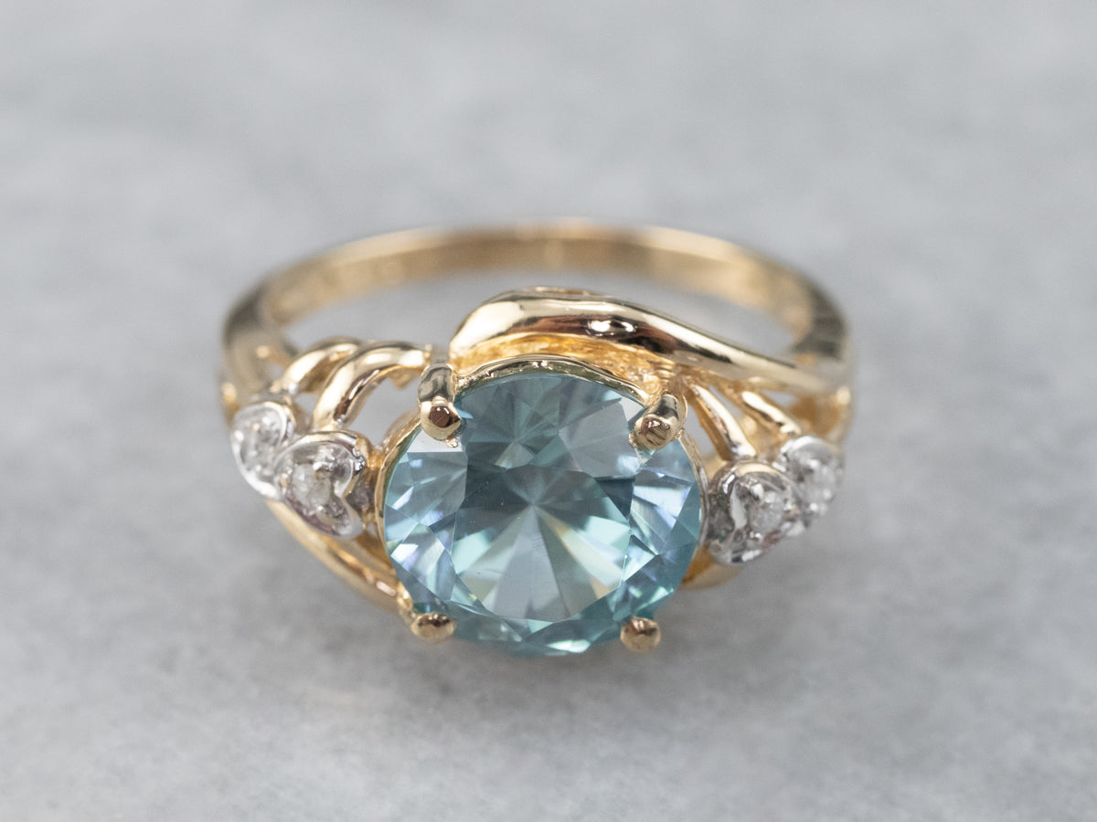 Blue Zircon Diamond Heart Gold Ring