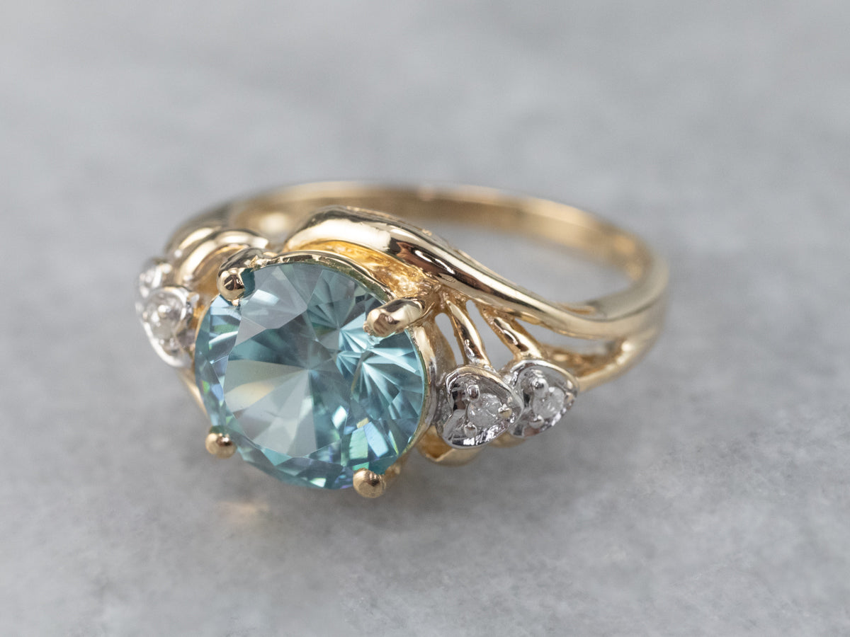 Blue Zircon Diamond Heart Gold Ring
