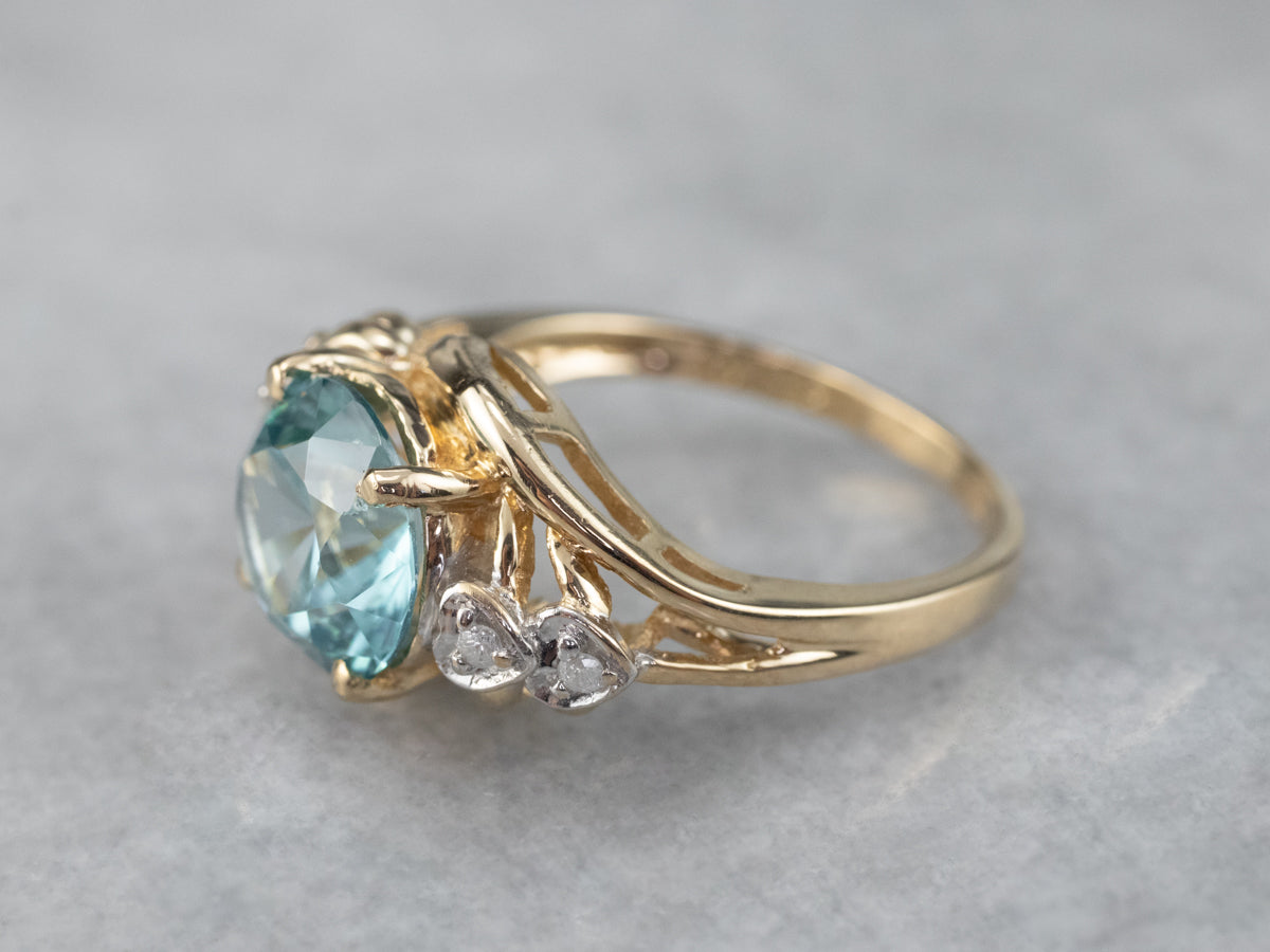 Blue Zircon Diamond Heart Gold Ring