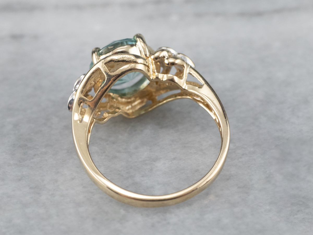 Blue Zircon Diamond Heart Gold Ring