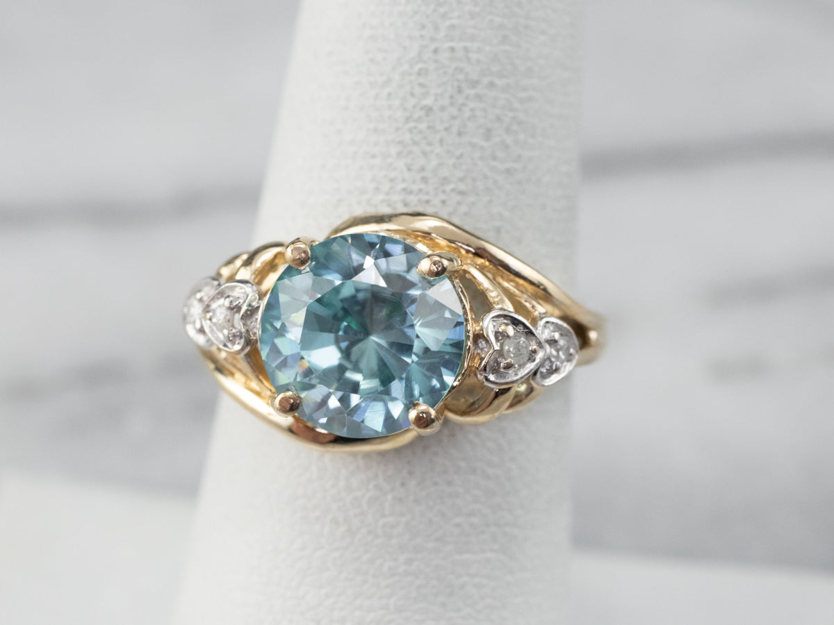 Blue Zircon Diamond Heart Gold Ring
