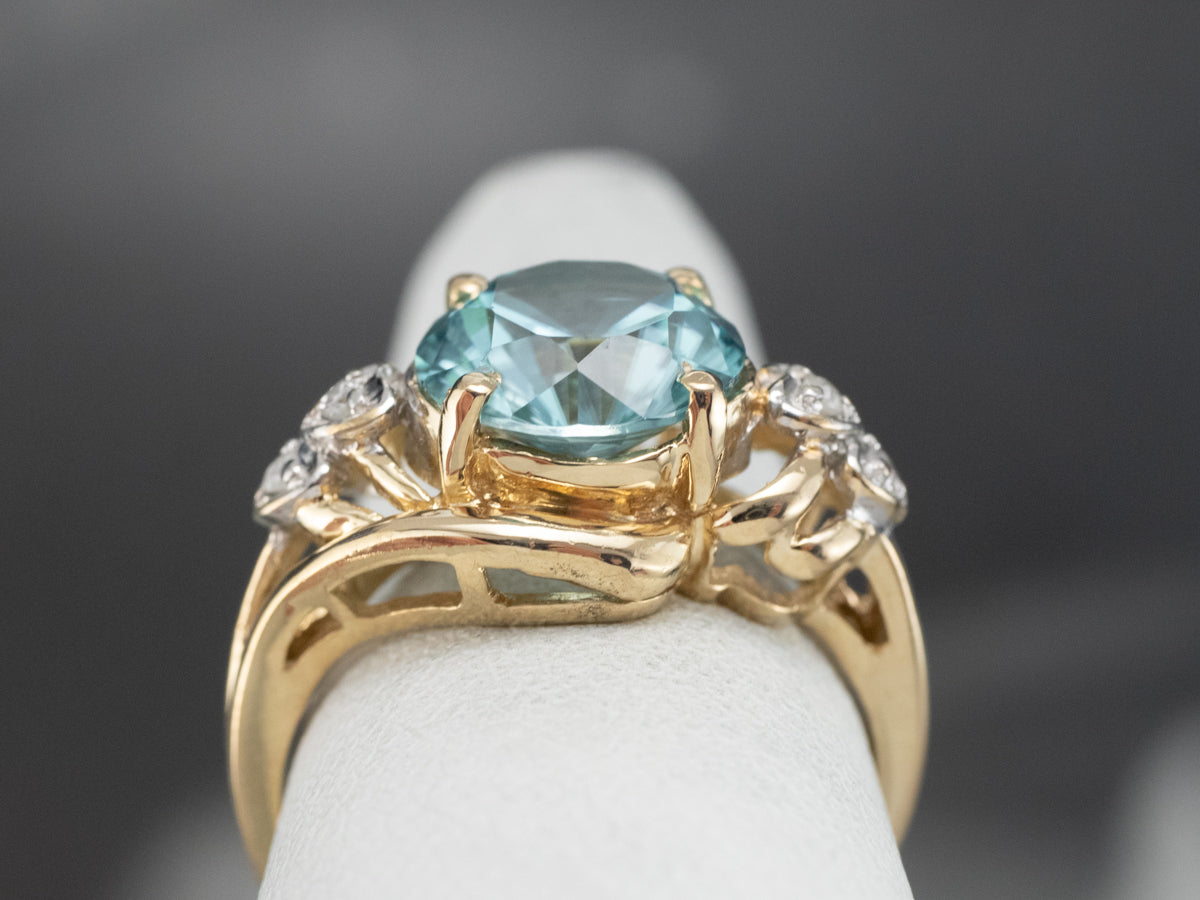 Blue Zircon Diamond Heart Gold Ring