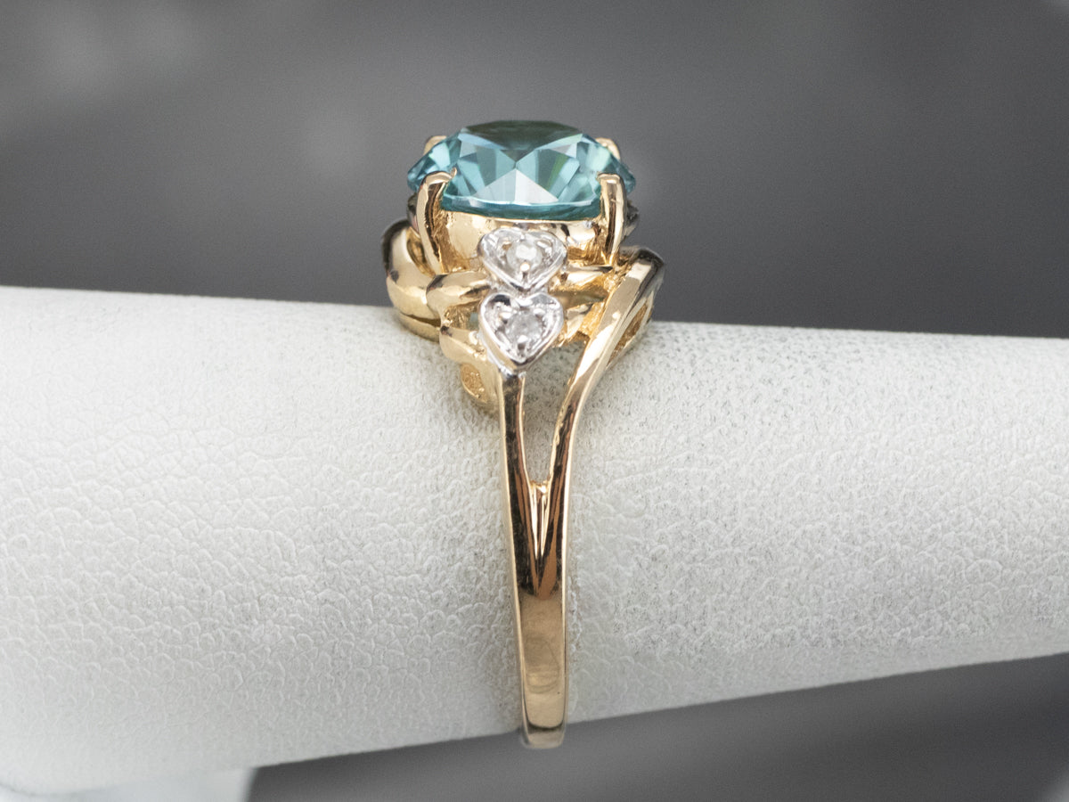 Blue Zircon Diamond Heart Gold Ring
