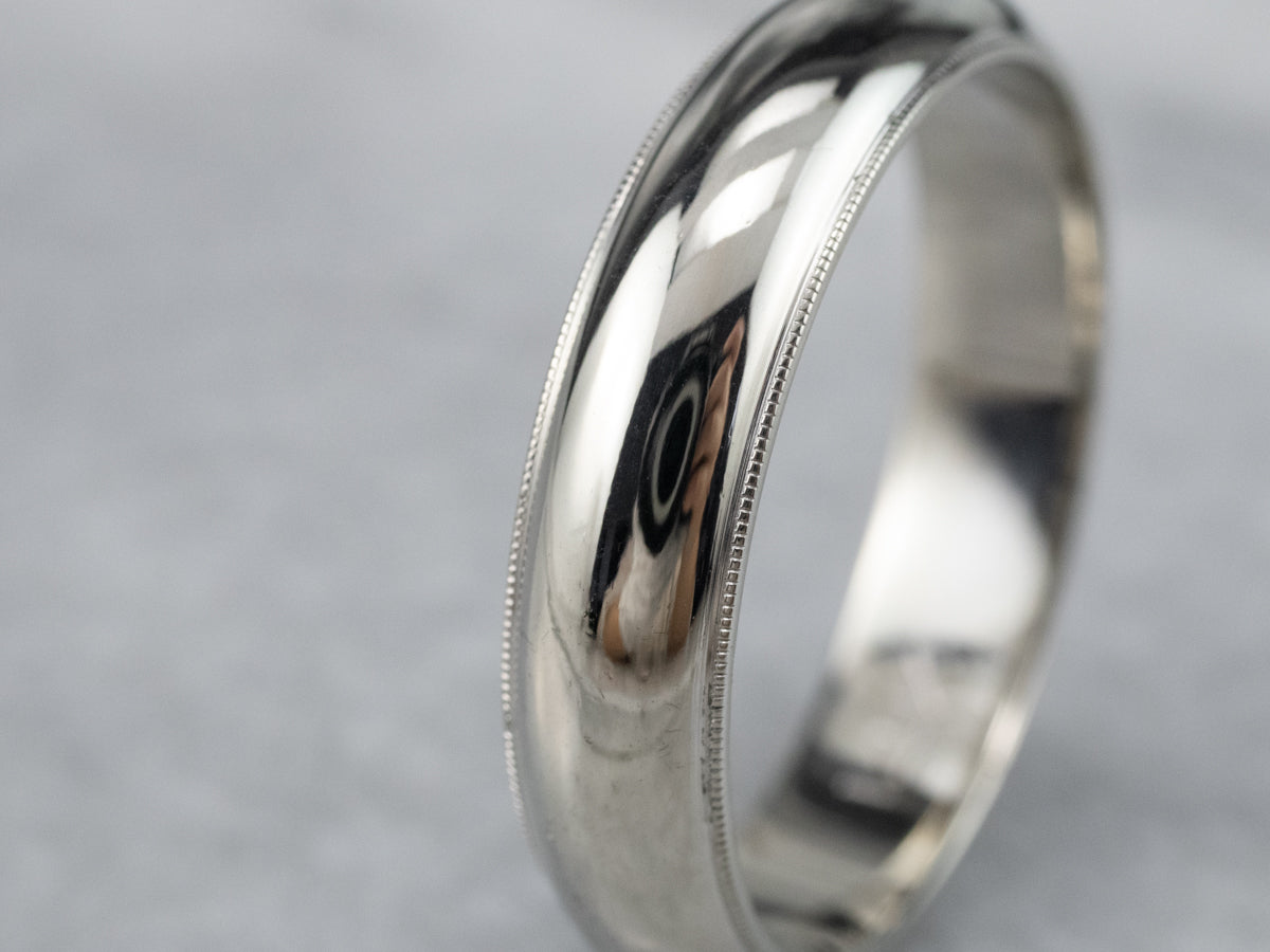 14K White Gold Heavy Wedding Band