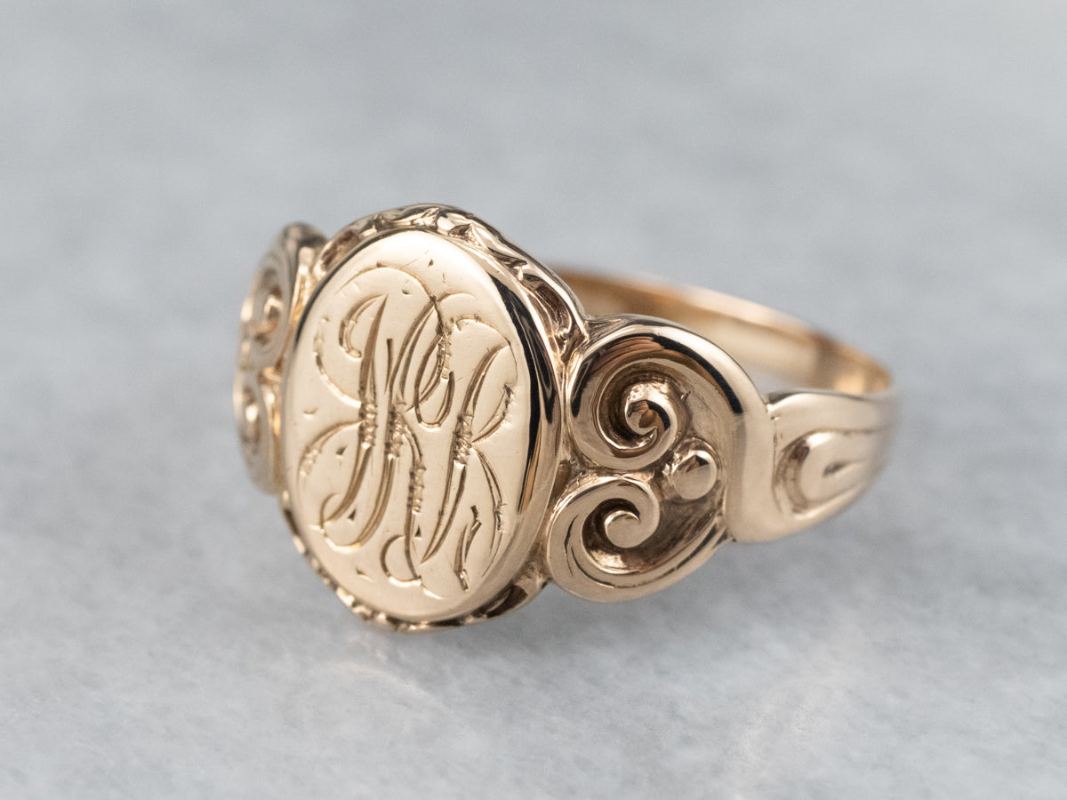 Antique "JRR" Ornate Gold Signet Ring