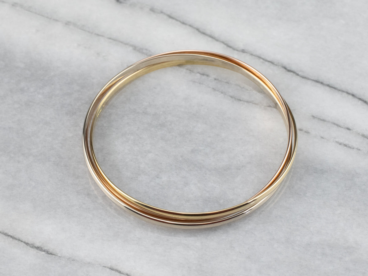 Tri Color Gold Rolling Bangle Bracelet